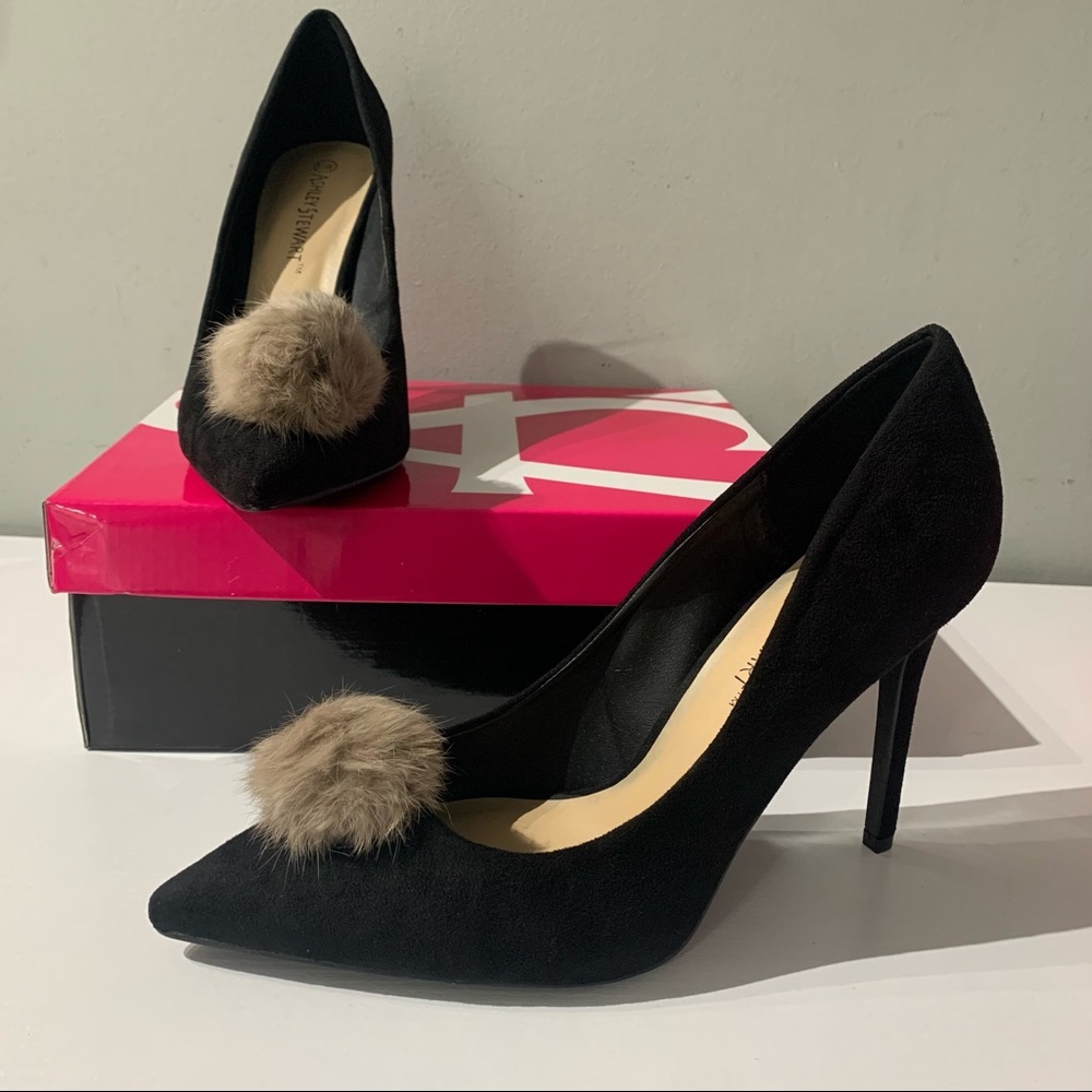 SOLD….Ashley Stewart black Stilettos fur pompon New women’s 11W